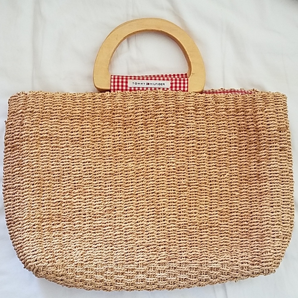 Tommy Hilfiger Straw Bag w/Wood Handles